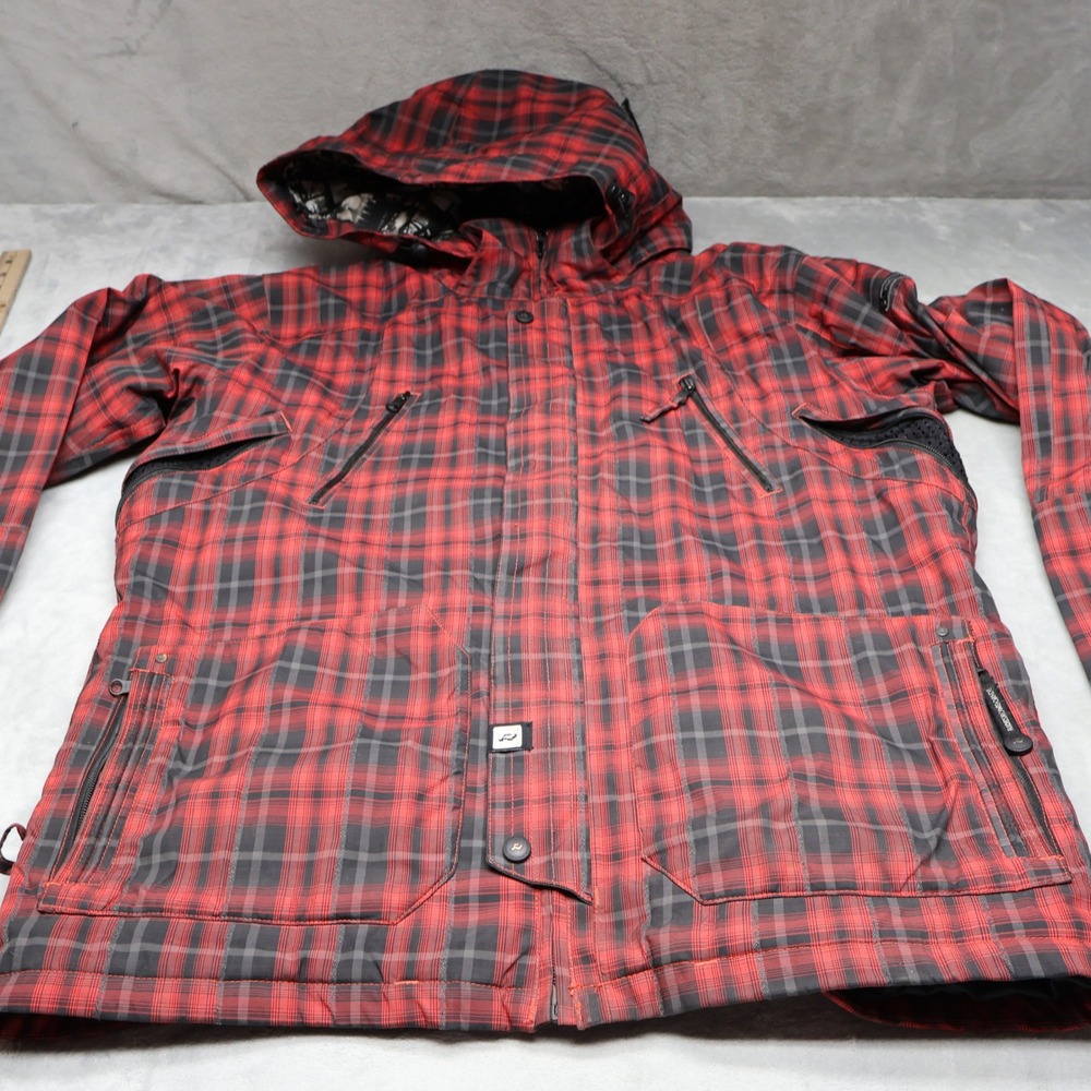 Ride Snowboards Jacket Mens Large Red Plaid Hooded Ski Snow Winter Full Zip